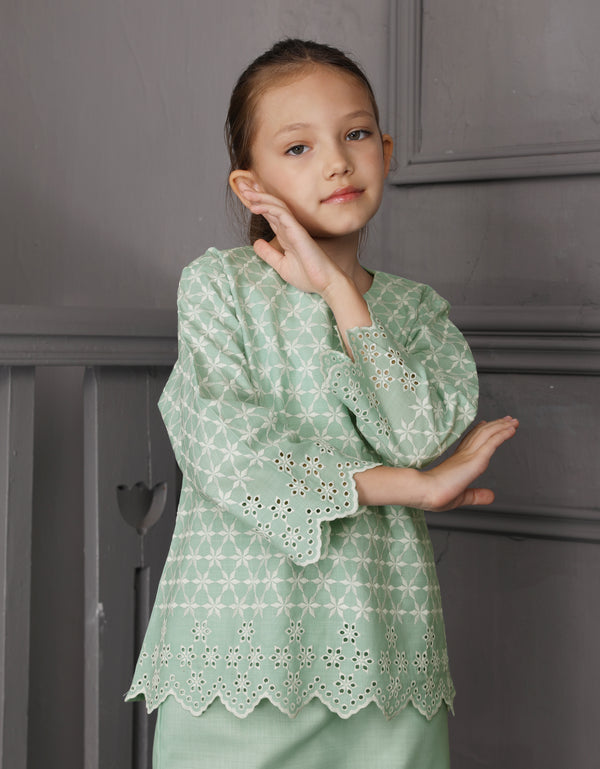 KIDS BAJU KURUNG KEDAH MADELYN (MINT GREEN)